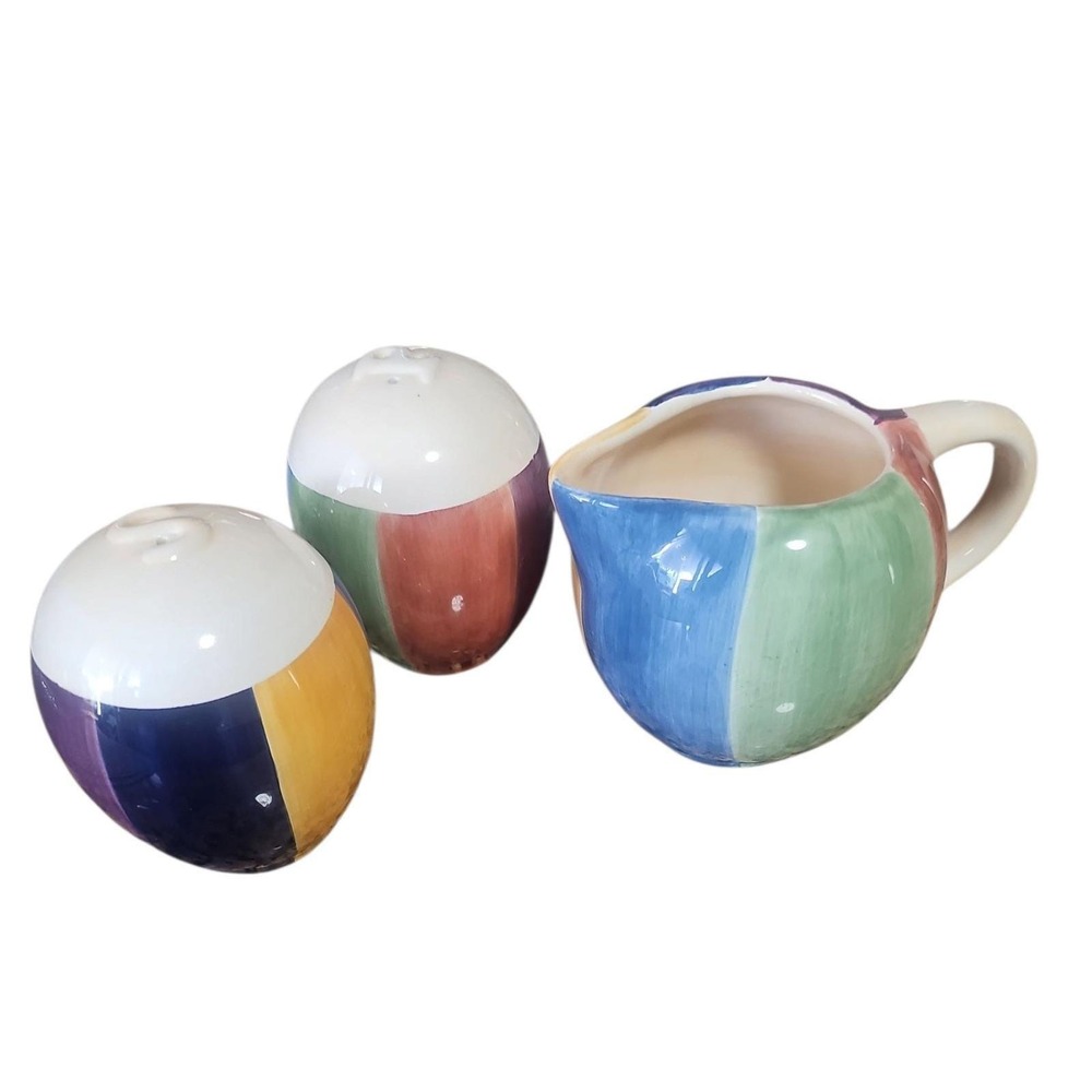 Salute Hand Painted Ceramic Sugar and Creamer Set with Lid Colorful Abstract
VTG